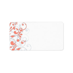Coral Grey Abstract Floral Wedding Blank Address Label
