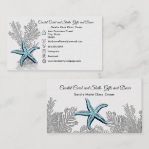Coral Grey Blue Starfish  Simple Coastal Business Card