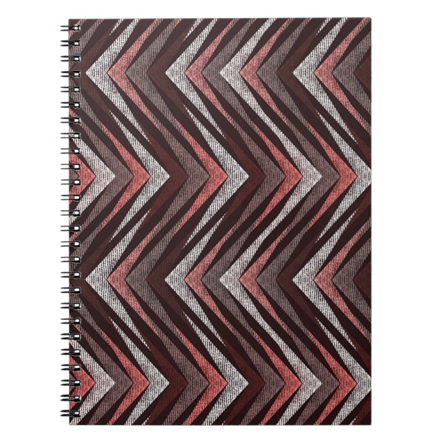Coral, grey, brown zigzag pattern. notebook (Front)