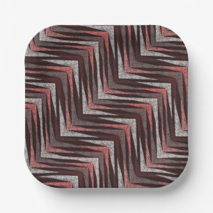 Coral, grey, brown zigzag pattern. paper plate