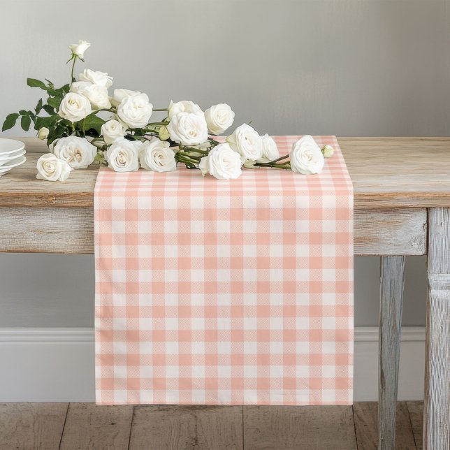 Coral Grey Check Table Runner Everyday Use (Coral Grey Check Table Runner Everyday Use)
