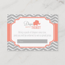 Coral Grey Chevron Baby Shower Diaper Raffle