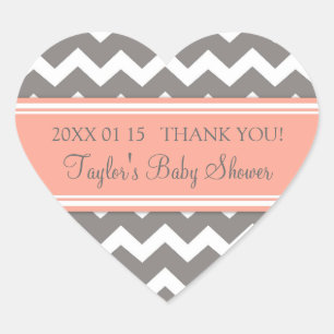 Coral Grey Chevron Baby Shower Favour Stickers
