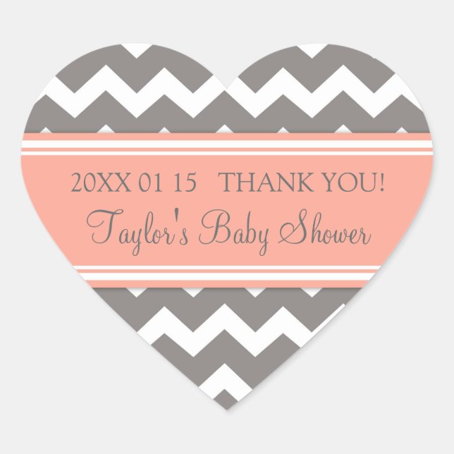Coral Grey Chevron Baby Shower Favour Stickers (Front)
