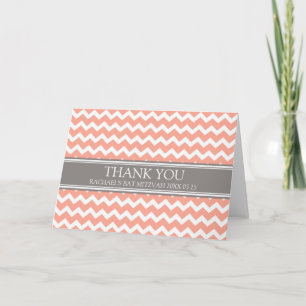 Coral Grey Chevron Bat Mitzvah Thank You Card