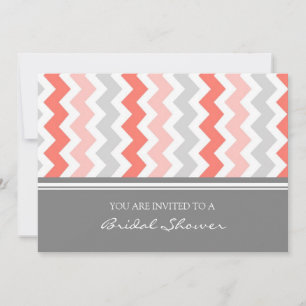 Coral Grey Chevron Bridal Shower Invitation Cards