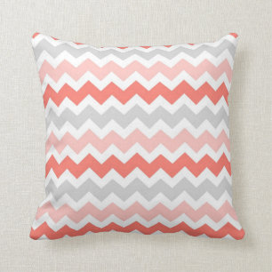 Coral Grey Chevron Decorative Pillow