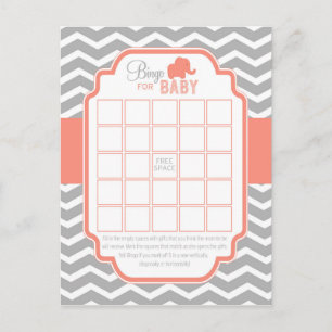Coral Grey Chevron Elephant Bingo Baby Shower Game Invitation Postcard