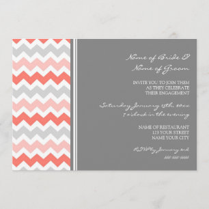 Coral Grey Chevron Engagement Party Invitations