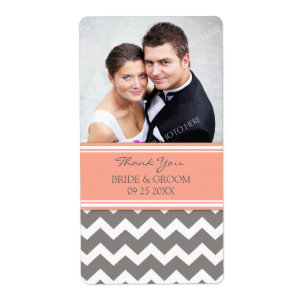 Coral Grey Chevron Étiquettes de mariage photo