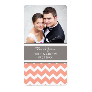 Coral Grey Chevron Étiquettes de mariage photo