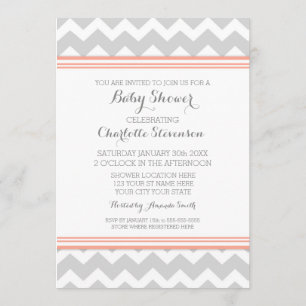 Coral Grey Chevron Invitations Personnalisées De D