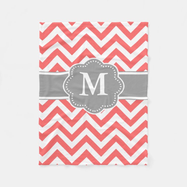 Coral Grey Chevron Monogram Blanket (Front)