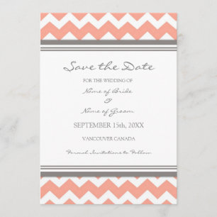 Coral Grey Chevron Photo Wedding Save the Date
