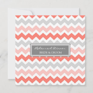 Coral Grey Chevron Rehearsal Dinner Party Invitation