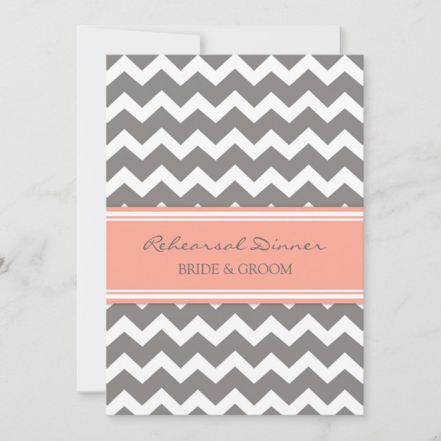 Coral Grey Chevron Rehearsal Dinner Party Invitation (Front)