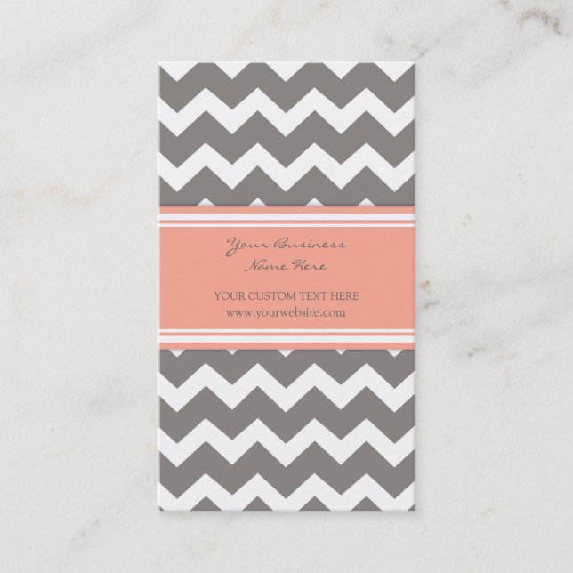 Coral Grey Chevron Retro Business Cards (Front)