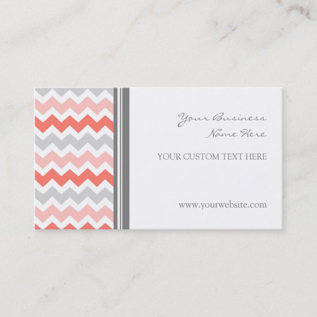 Coral Grey Chevron Retro Business Cards (Front)