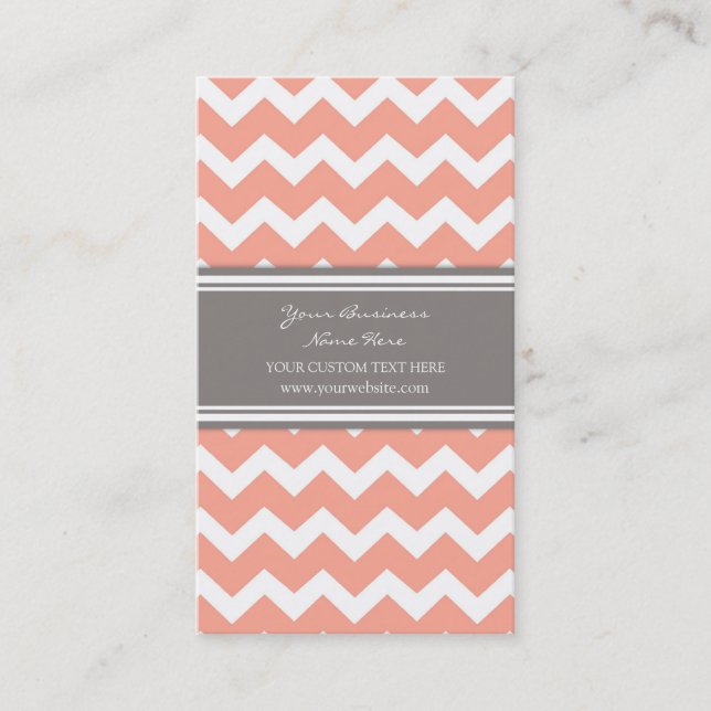 Coral Grey Chevron Retro Business Cards (Front)