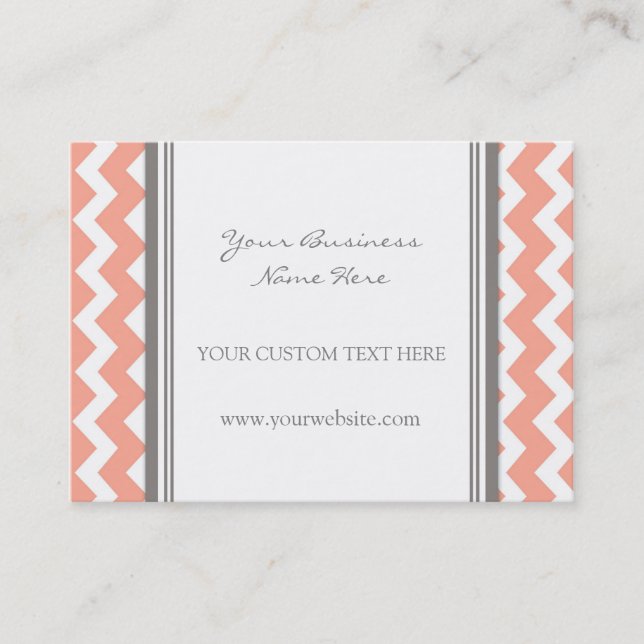 Coral Grey Chevron Retro Business Cards (Front)