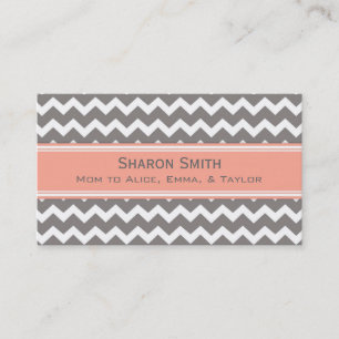 Coral Grey Chevron Retro Mom Calling Cards
