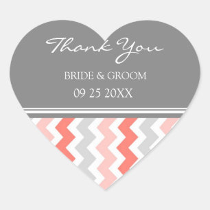 Coral Grey Chevron Thank You Wedding Favour Tags
