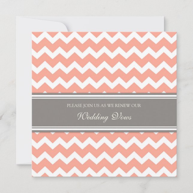 Coral Grey Chevron Wedding Vow Renewal Invitations (Front)