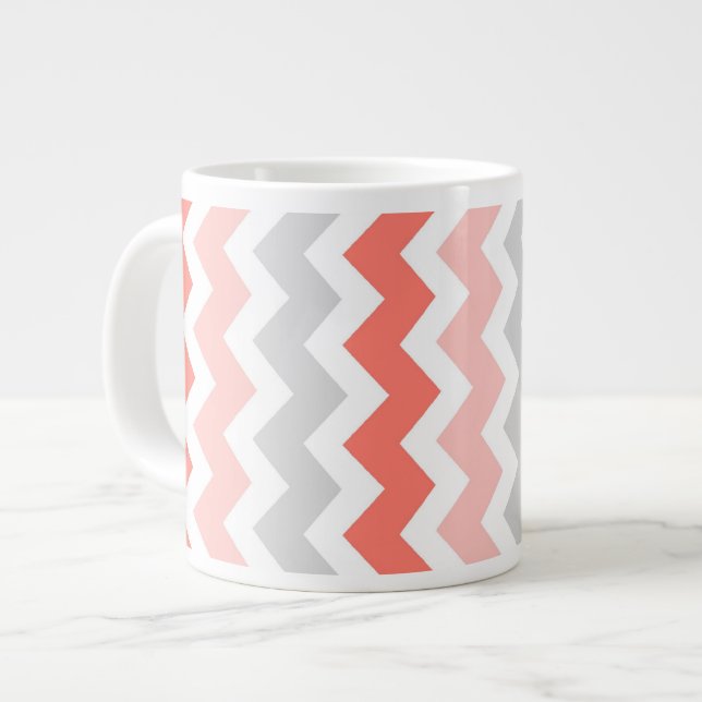 Coral Grey Chevrons Jumbo Coffee Mug (Devant gauche)