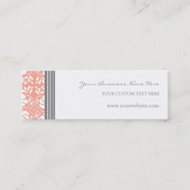 Coral Grey Damask Business Cards (Front)