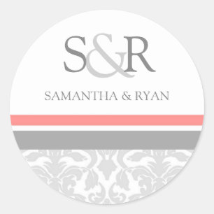 Coral Grey Damask Monogram Envelope Seal