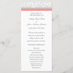 Coral Grey Damask Wedding Program