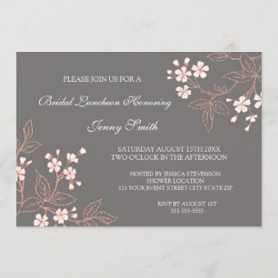 Coral Grey Floral Bridal Lunch Invitation Cards
