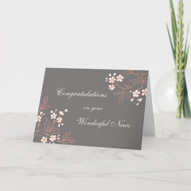 Coral Grey Floral Congratulations on Expecting Card (Front)
