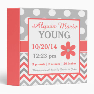 Coral Grey Floral Personalized Baby Album Binder