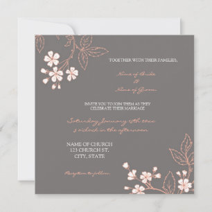 Coral Grey Floral Photo Wedding Invitation Cards