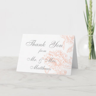 Coral Grey Floral Vintage Wedding Photo Thank You Card