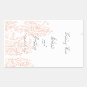 Coral Grey Floral Vintage Wedding Wine Label