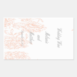 Coral Grey Floral Vintage Wedding Wine Label
