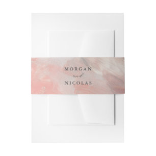 Coral Grey Modern Abstract Brushstrokes Wedding Invitation Belly Band