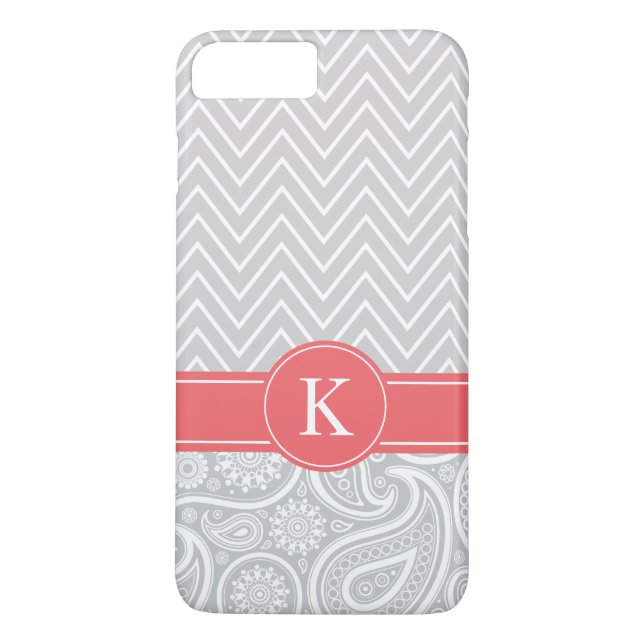 Coral Grey Monogram Chevron Paisley Pattern Case-Mate iPhone Case (Back)