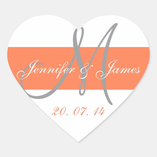 Coral Grey Monogram Wedding Thank You Stickers (Front)