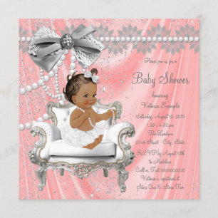 Coral Grey Pearl Chair Ethnic Girl Baby Shower Invitation