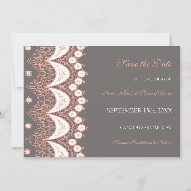 Coral Grey Photo Wedding Save the Date Card (Front)