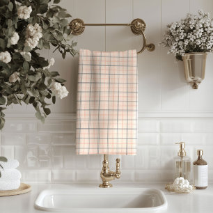 Coral Grey Plaid Towels Soft Modern Bathroom
