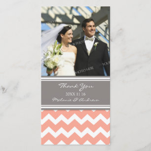 Coral Grey Thank You Wedding Photo Cards