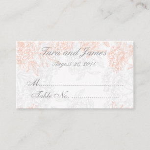 Coral Grey Vintage Floral Wedding Escort Card