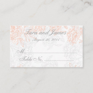 Coral Grey Vintage Floral Wedding Escort Card