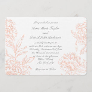 Coral Grey Vintage Floral Wedding Invitation