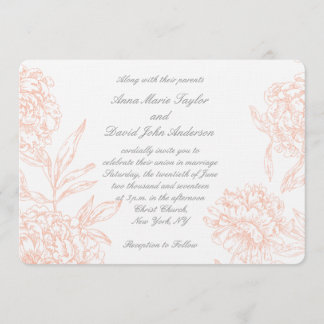 Coral Grey Vintage Floral Wedding Invitation