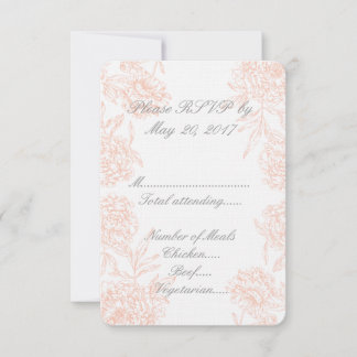 Coral Grey Vintage Floral Wedding RSVP Card